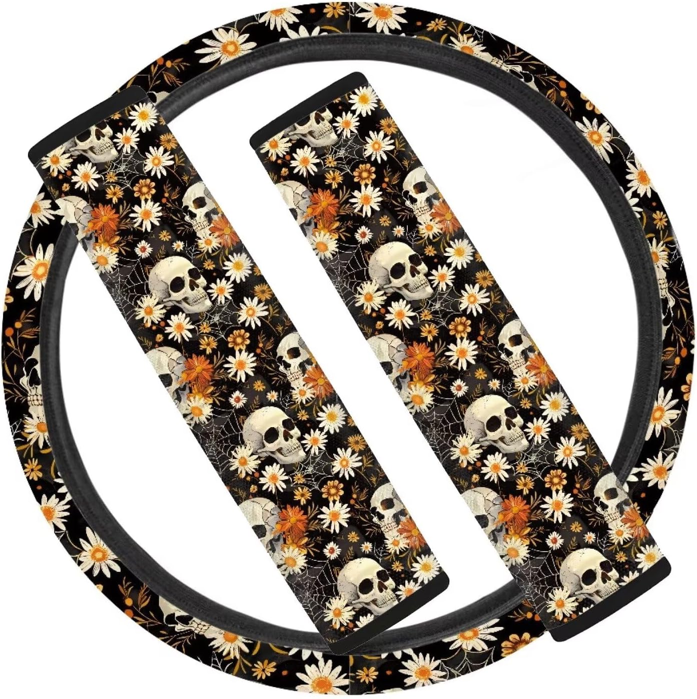 Dolphin Flower Heart Printed Car Steering Wheel Cover 2 Pack Soft Vehicle Seatbelt Pads Shoulder Seat Belt Covers, Universal Fit for SUV Sedan Van Car Accessories, Set pf 3