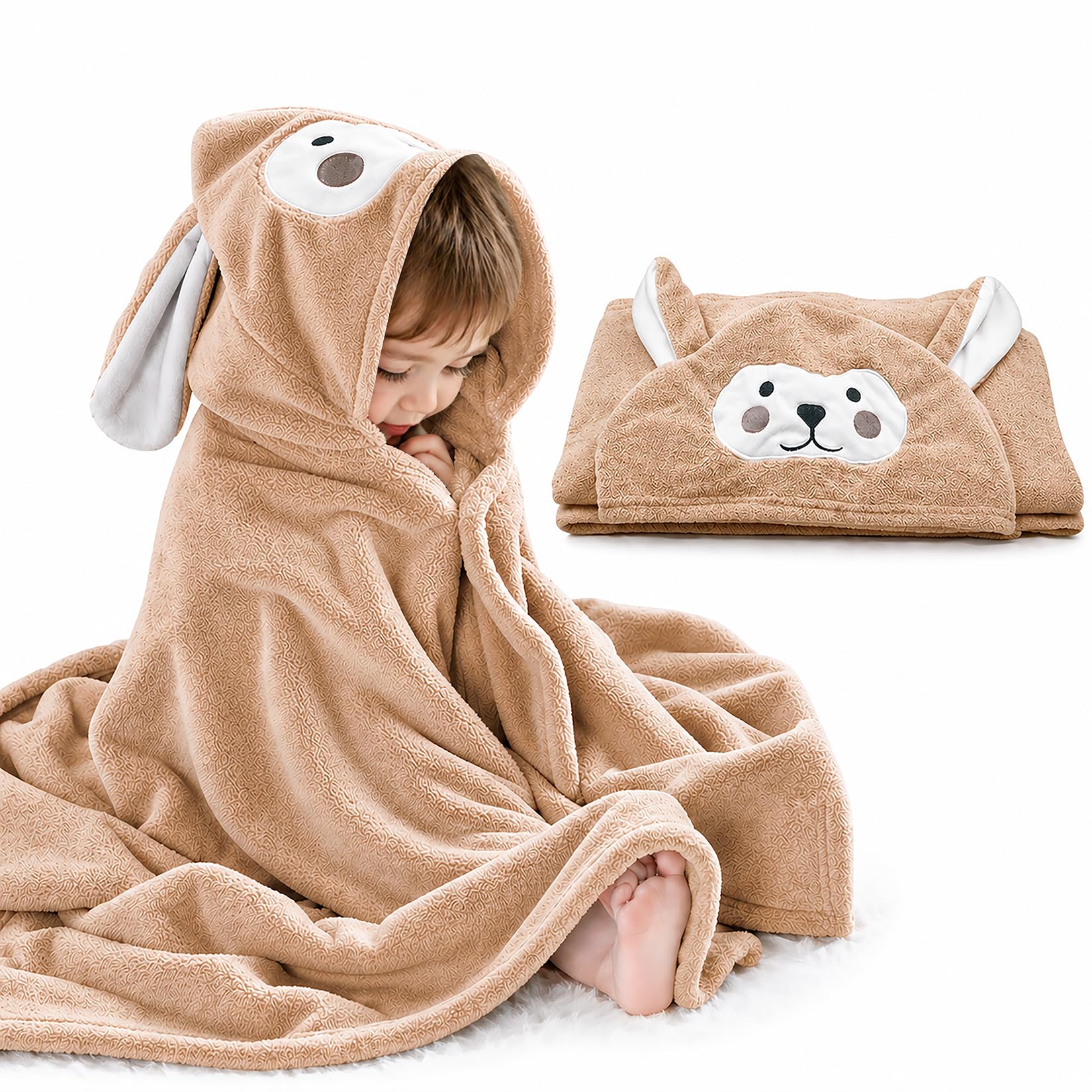 ROMASA Baby Bath Towel Ultra Soft Hooded Towel Highly Absorbent Bathrobe Blanket Toddlers Shower Gifts for Boys Girls- 27.5" x 55" (Kaqi)