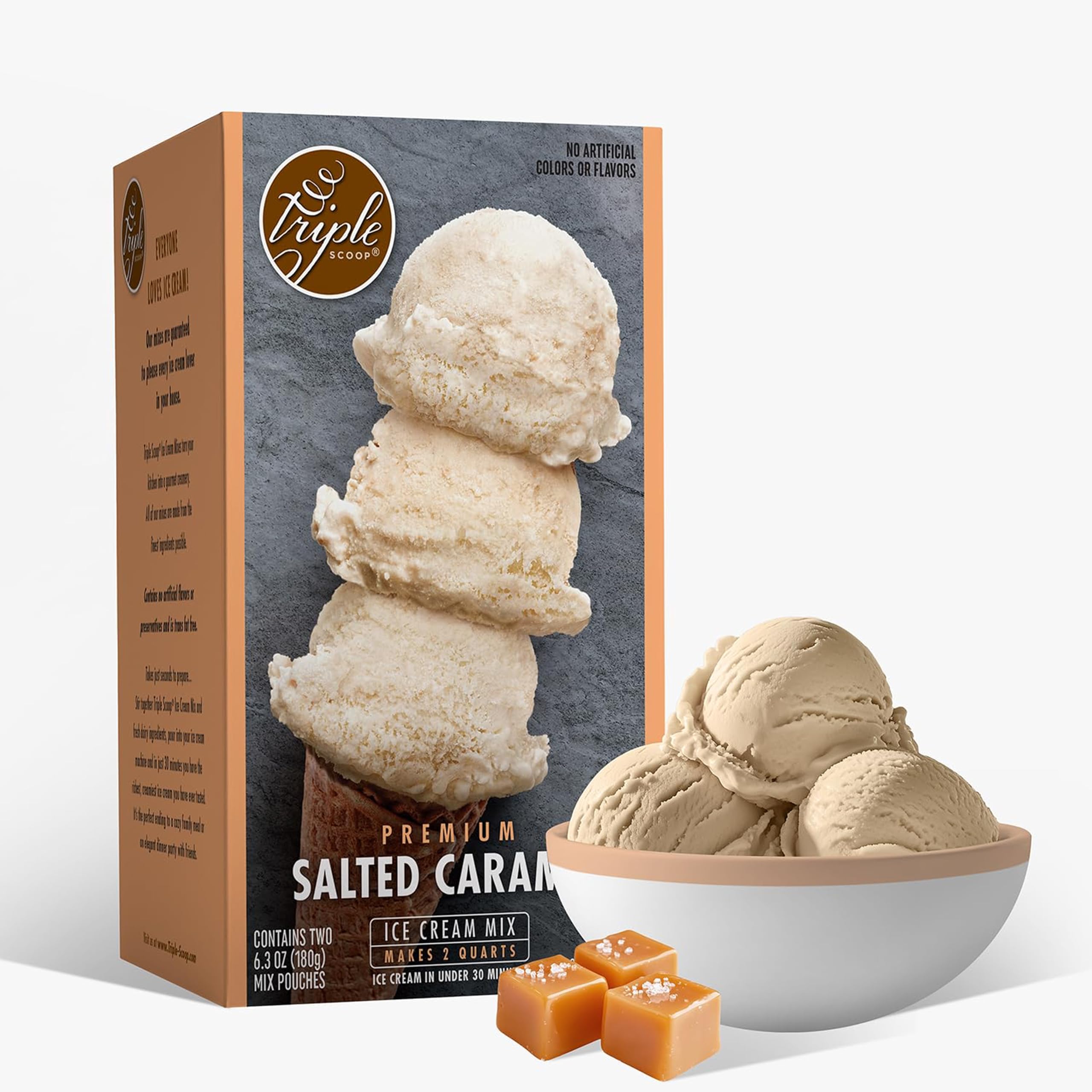 Triple Scoop - Premium Salted Caramel Ice Cream Mix For Ice Cream Maker. Simple, Easy, Delicious. From Gourmet Mix To Maker in 5 Minutes, Makes 2 Creamy Quarts, Made in USA (1 Pack, Salted Caramel)