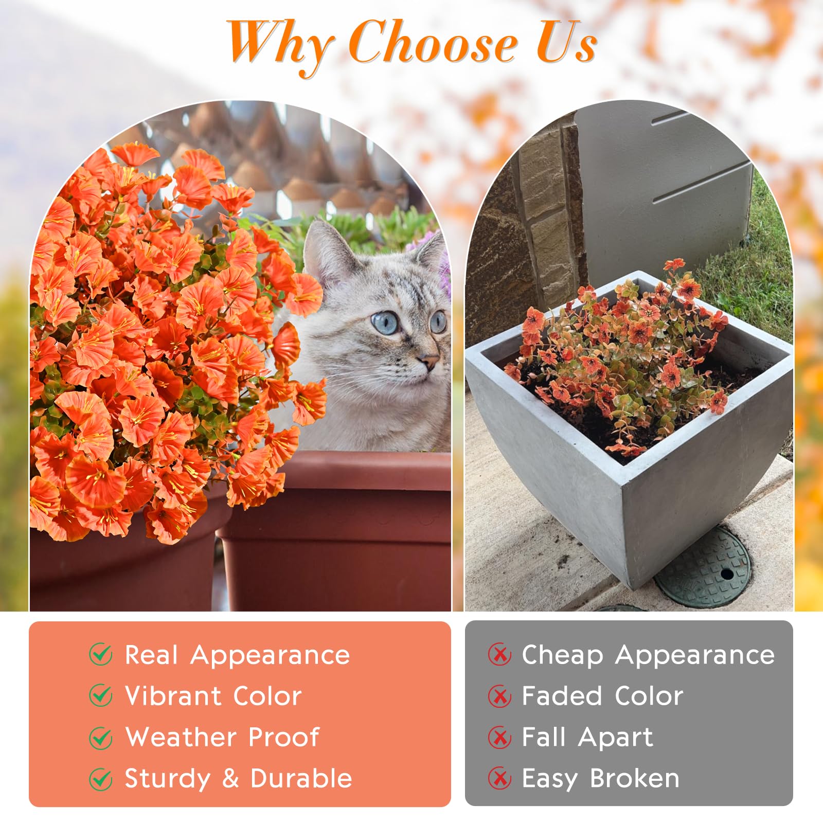 Waipfaru Fiori autunnali artificiali per decorazione, 36 fasci di fiori finti autunnali, petunie artificiali resistenti ai raggi UV, per esterni, decorazione per la casa, portico, vaso non incluso