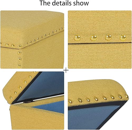 Miniatura 8 de Adeco Otomana de Almacenamiento Cuadrada con Tapa con Bisagras, Banco de Acento Moderno Taburete Reposapiés, Mesa de Café para Sala de Estar