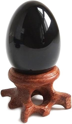Miniatura 8 de Esfera de gema Obsidiana huevo negro con soporte de madera para la curación equilibrio de Chakra de meditación y decoración del hogar