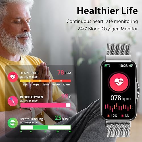 Miniatura 3 de Rastreador de actividad física con frecuencia cardíaca continua 247, monitor de oxígeno en sangre, reloj inteligente con monitor de sueño,