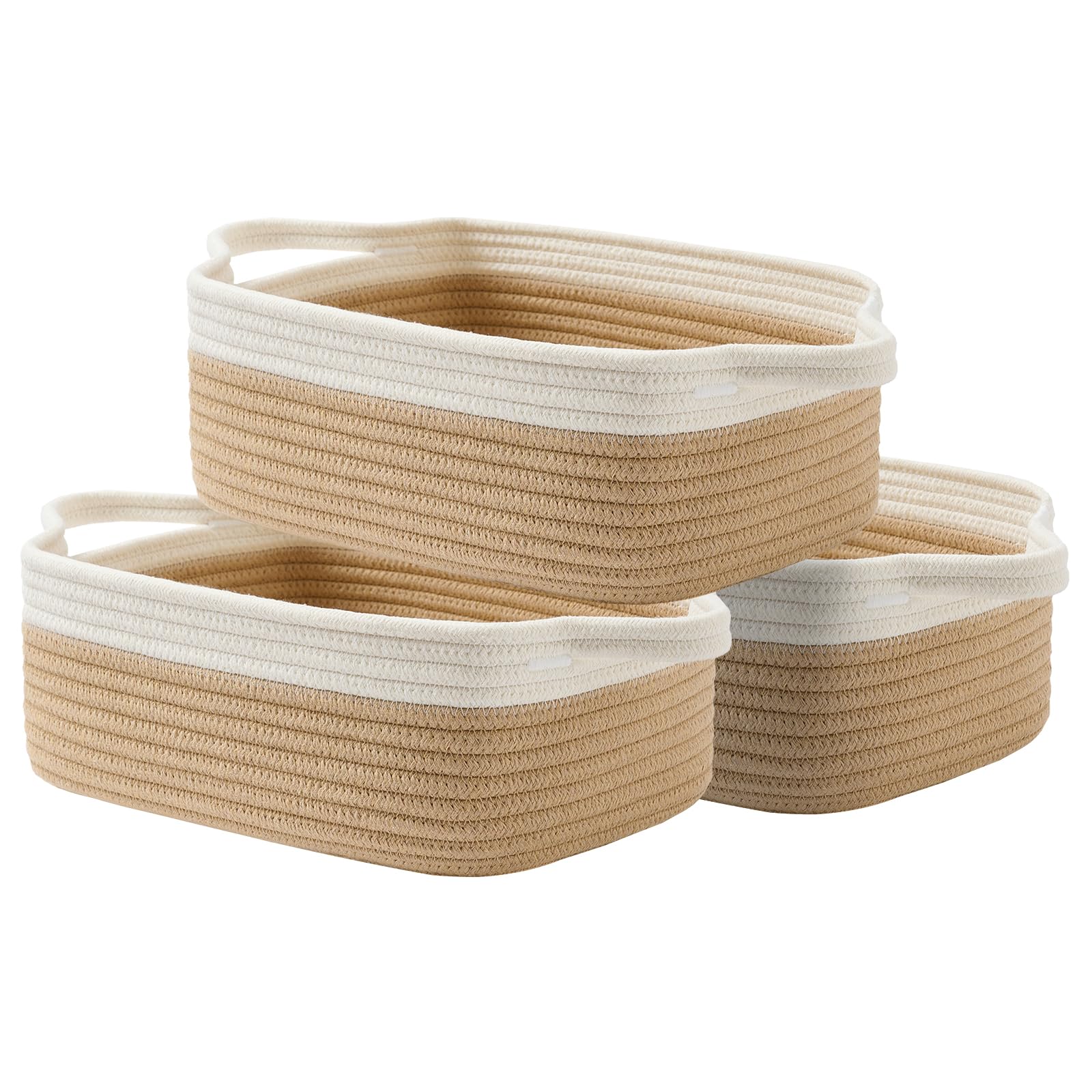 KALLAX Small Woven Basket, 12 x 8 x 4.5 Inches, Small Storage Baskets for Organizing, Gift Baskets Empty, Cute Rope Shelf Closet Storage Bins for Shelves, Dog Toy Basket, White &amp; Brown