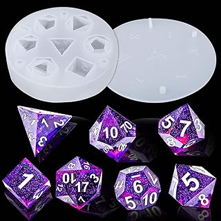 Juome Dice Resin Molds Silicone, DND Dice Silicone Molds for Epoxy Resin Casting with 7 Standard Stereoscopic Dice Cavities, Resin Mold for DIY Dices Making, Table Board Game Dice Lovers Gift