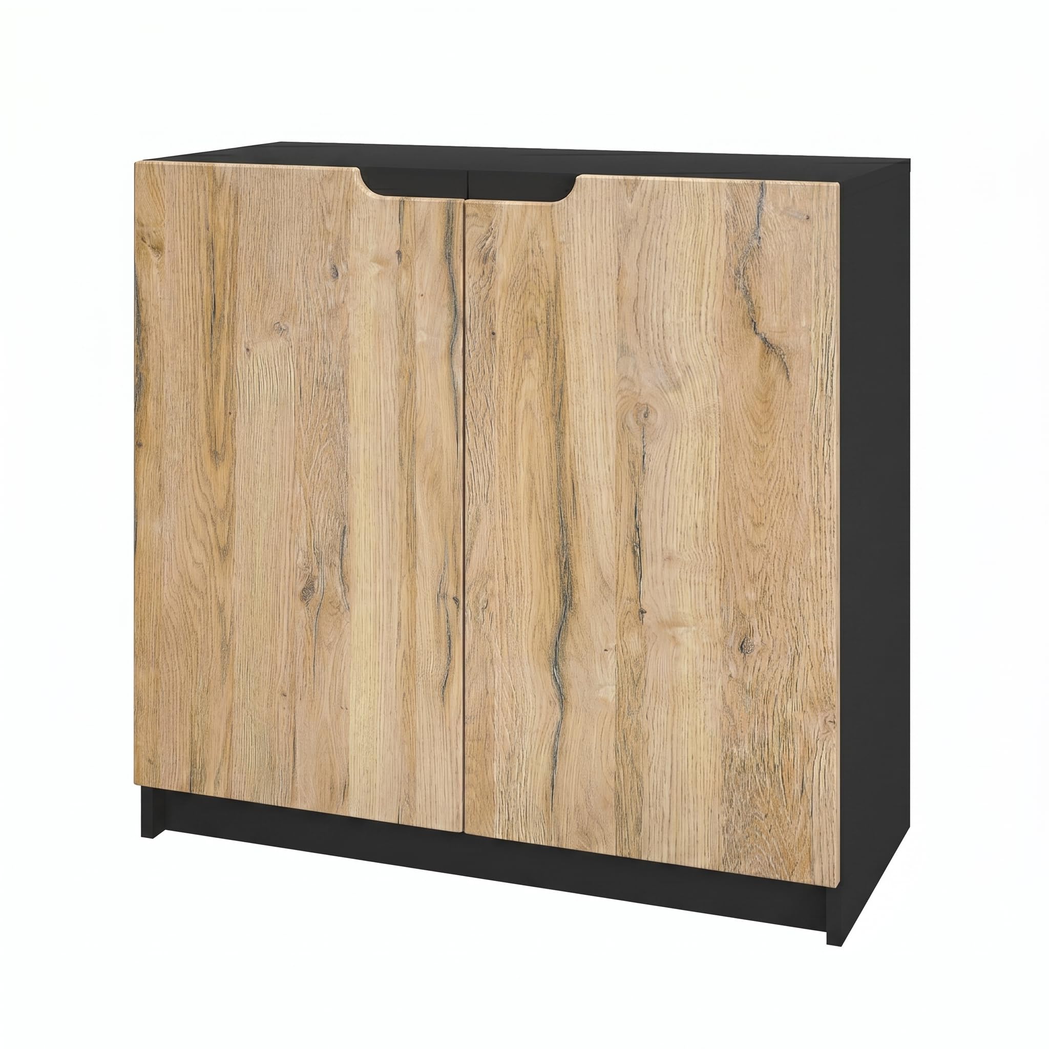 Vladon Sideboard Logan, Made in Germany, Kommode mit 2 Türen, Schwarz matt/Eiche Natur (82 x 78 x 37 cm)