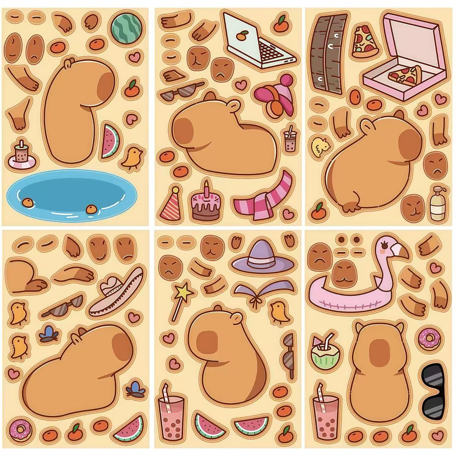 Capybara Sticker,24 Sheets Make a face Animal Stickers,Cute Kawaii Vinyl Animal Decals Make Your Own DIY Stickers for Kids Goodie Bag Stuffers Waterproof and Reusable Stickers for handcrafts - Image 2