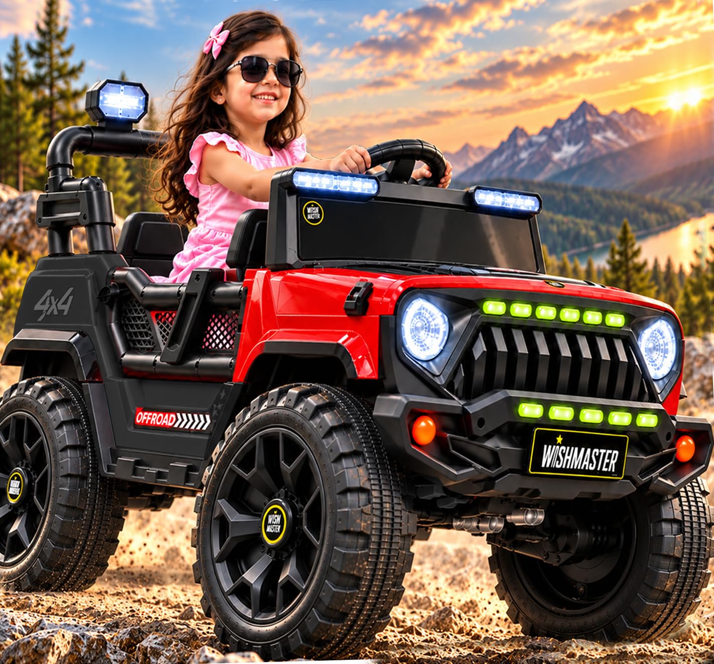 Wishmaster Kids Electric Ride On Car, 2-5 Years|Battery EV Kids Cars Remote Control, Battery Operated Jeep, RGB LED Lights, Bluetooth Music, 6-Months Warranty On Motors & Motherboard