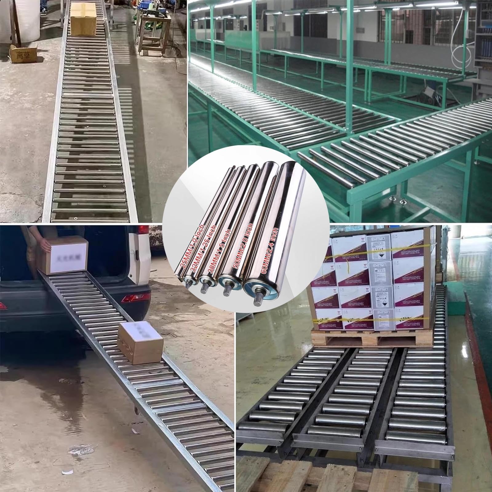 Genérico Rodillo transportador Ajustable de 300 kg - Rodillos transportadores Extensibles de 5 cm de diámetro para almacenes, fábricas y logística - Manejo de Materiales de Alta Resistencia (25 mm de