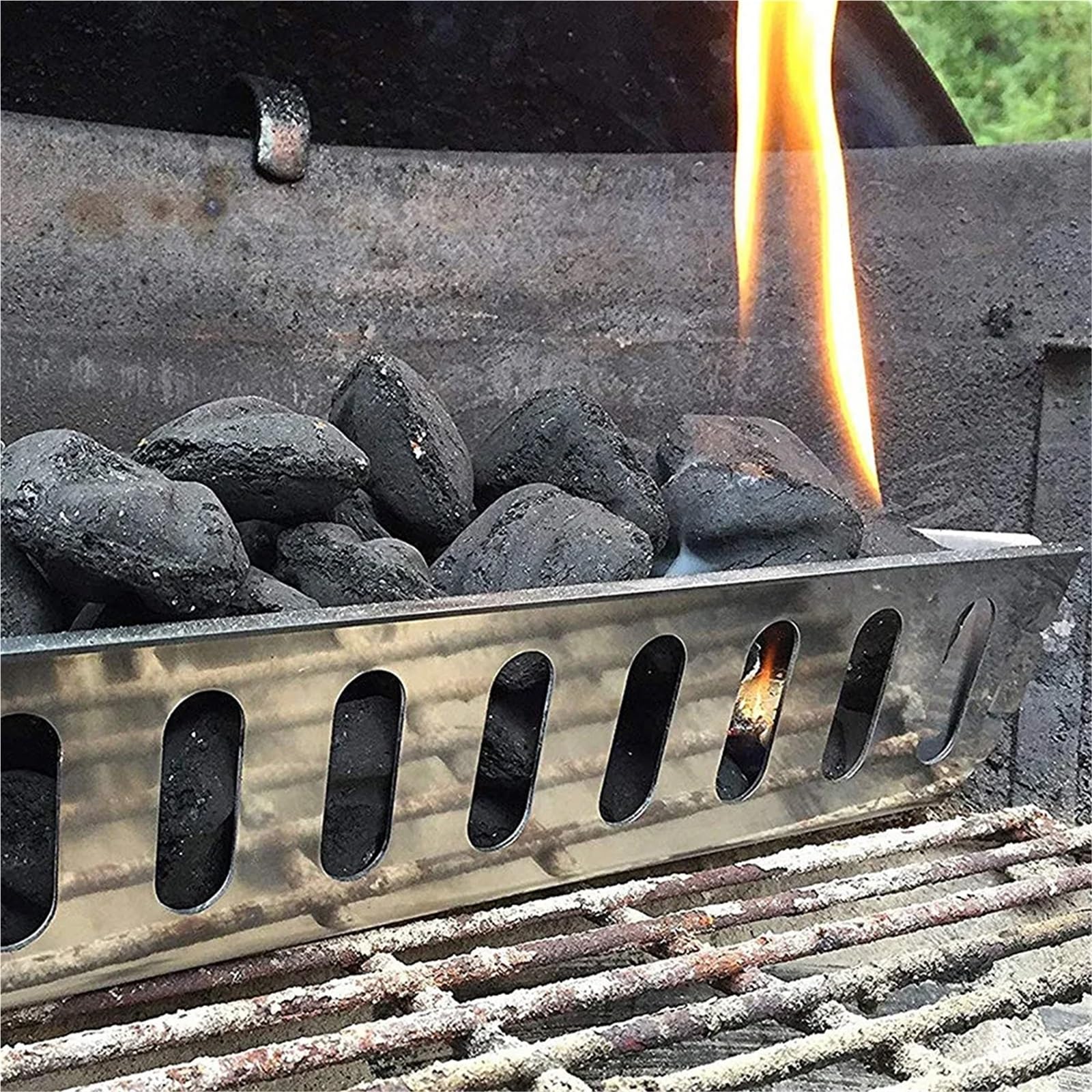 Holzkohlekorb aus verzinktem Aluminium, großer Edelstahl, Brennstoffhalter(2pcs)