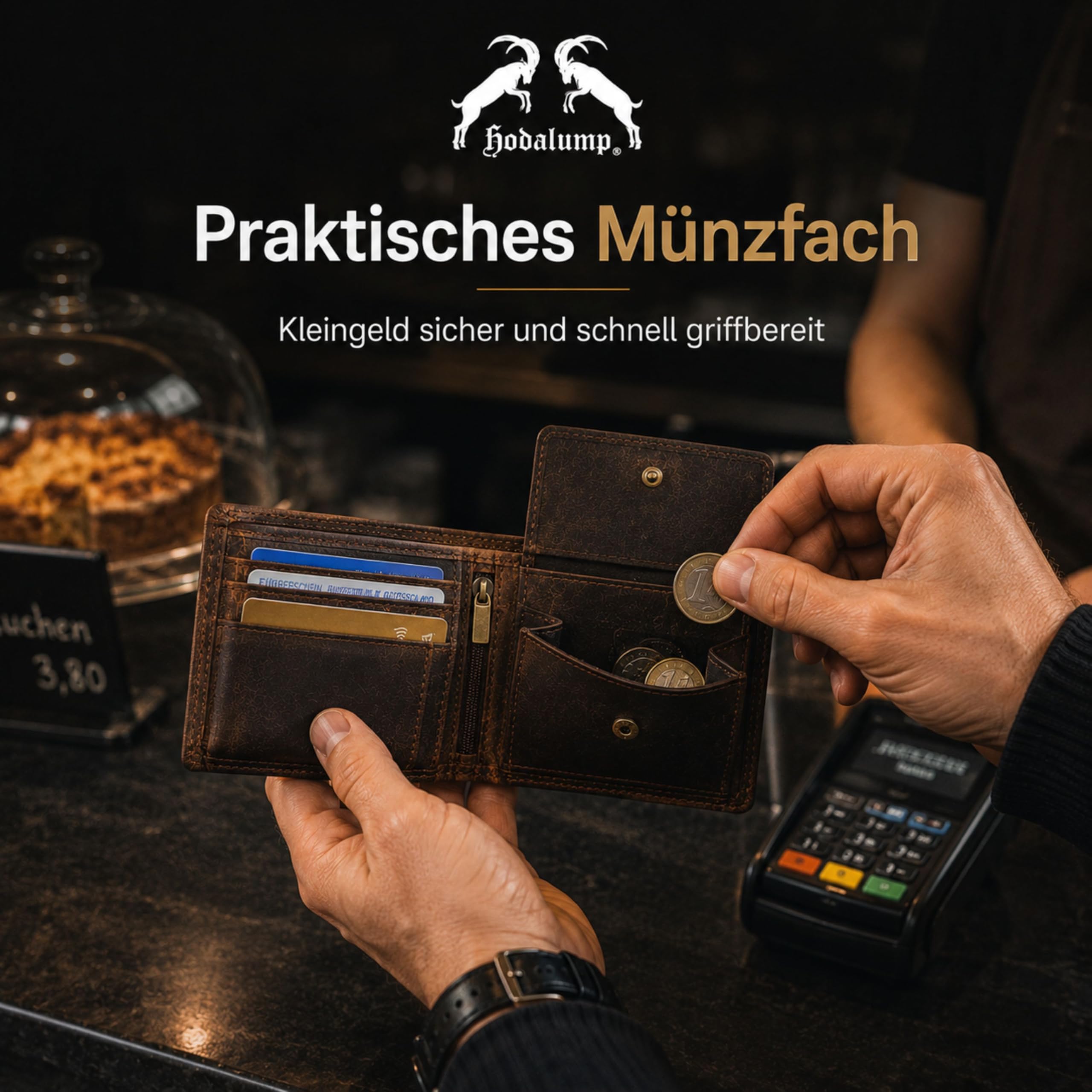 hodalump - Premium Echt-Leder Geldbörse mit RFID-Schutz & Münzfach - Geldbeutel für Damen & Herren - Portmonee aus Büffelleder - Klassische Männer Brieftasche - Ledergeldbörse aus Echtleder in Braun