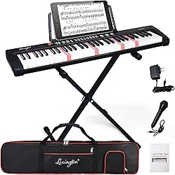 Lexington Teclado de piano com 61 teclas, conjunto completo de teclado de piano eletrônico para iniciantes e adultos, teclado de música portátil com teclas iluminadas, modos de ensino, suporte, estojo