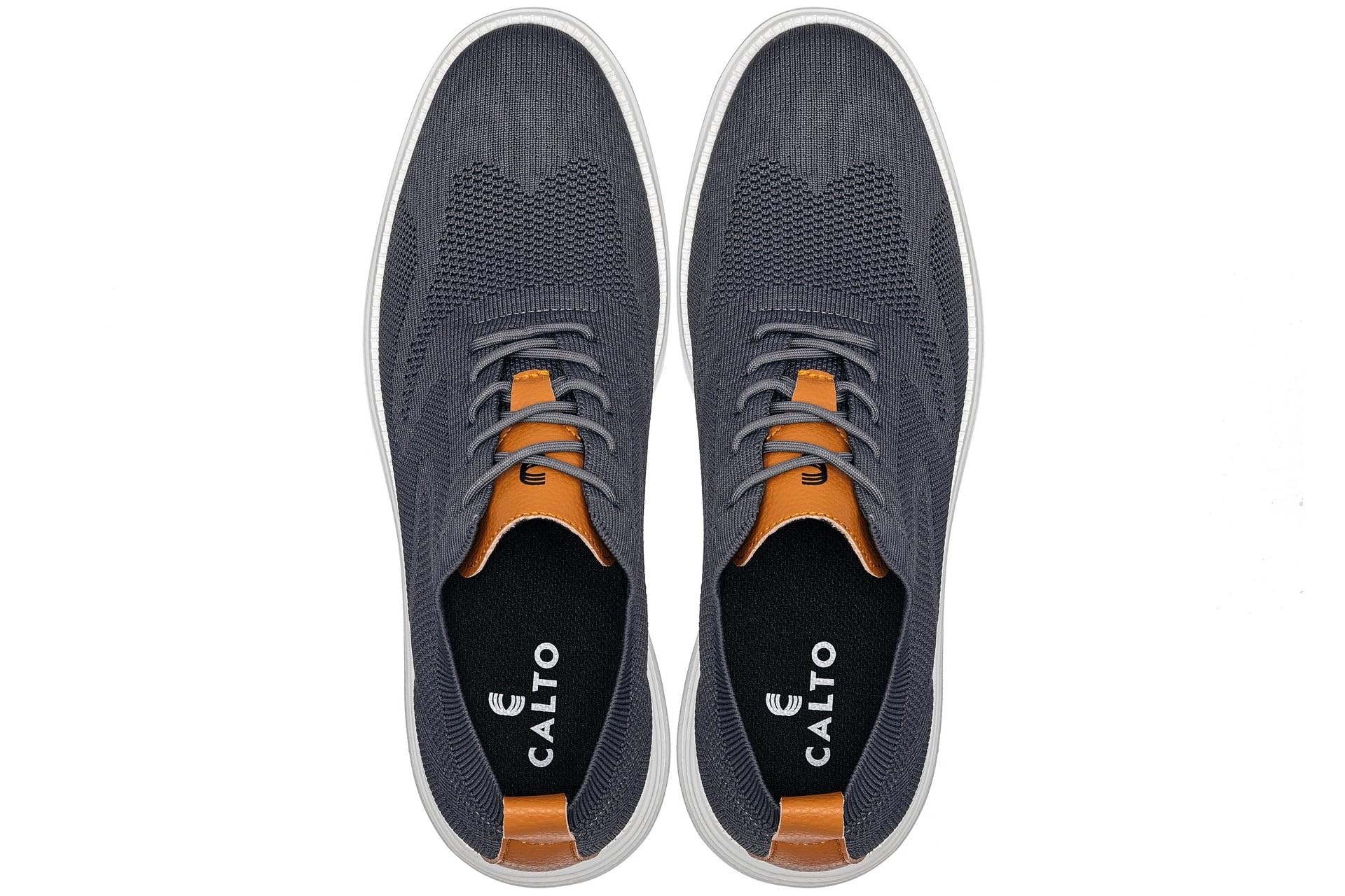 CALTO Zapatos de elevación invisibles para hombre con aumento de altura, ultraligeros, con cordones, de punto, deportivos, 7,1 cm más altos