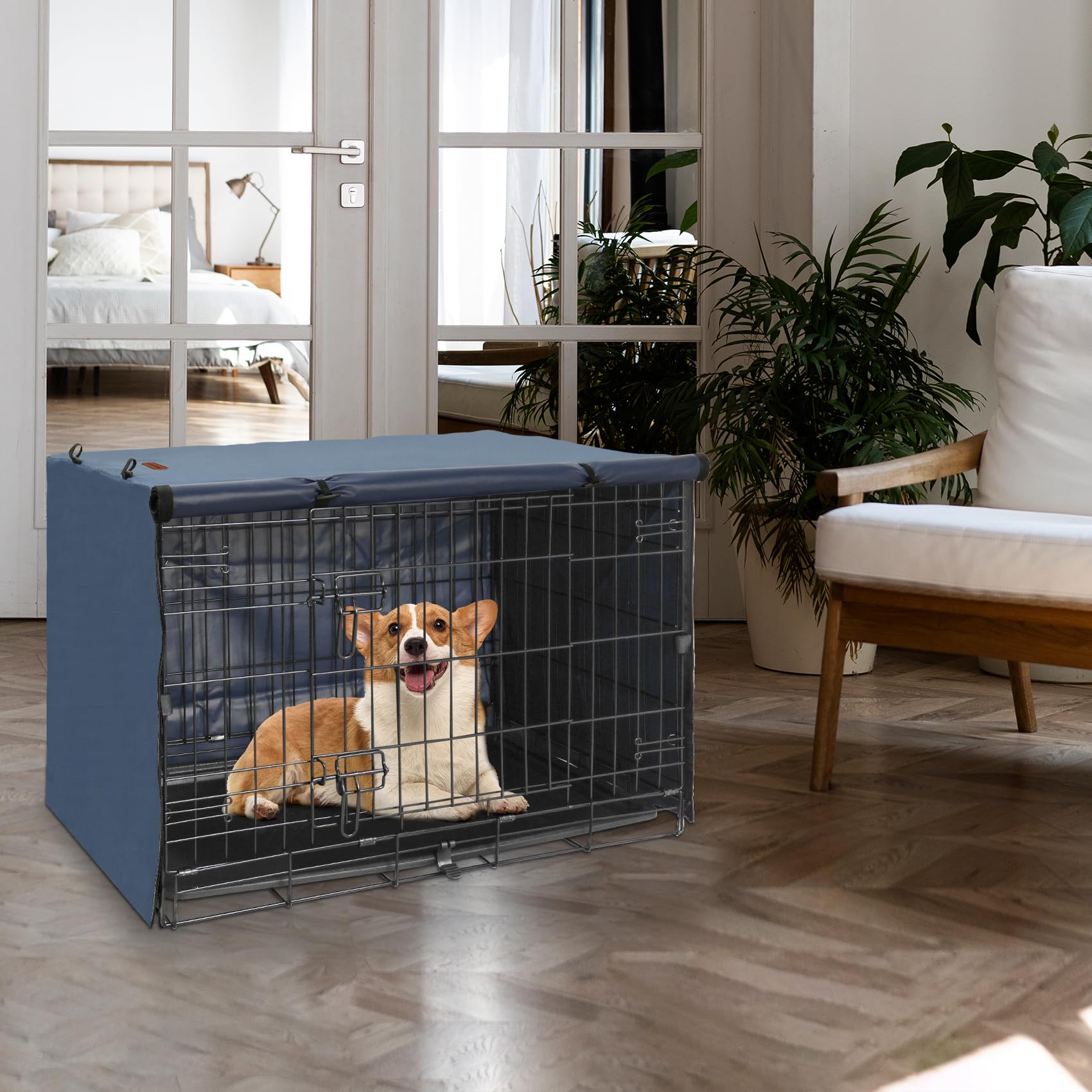 Seiyierr Abdeckung für Hundekäfig, passend für 91,4 cm große Hundekäfige, Doppeltür, Polyester, für Hundekäfig, Schutz für Hundekäfig, Innen- und Außenbereich, Blau