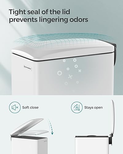 Miniatura 4 de SONGMICS ULTB510W48 - Bote de basura delgado de 13 galones para espacios estrechos con tapa de cierre suave, cubo interior y pedal escalonador,
