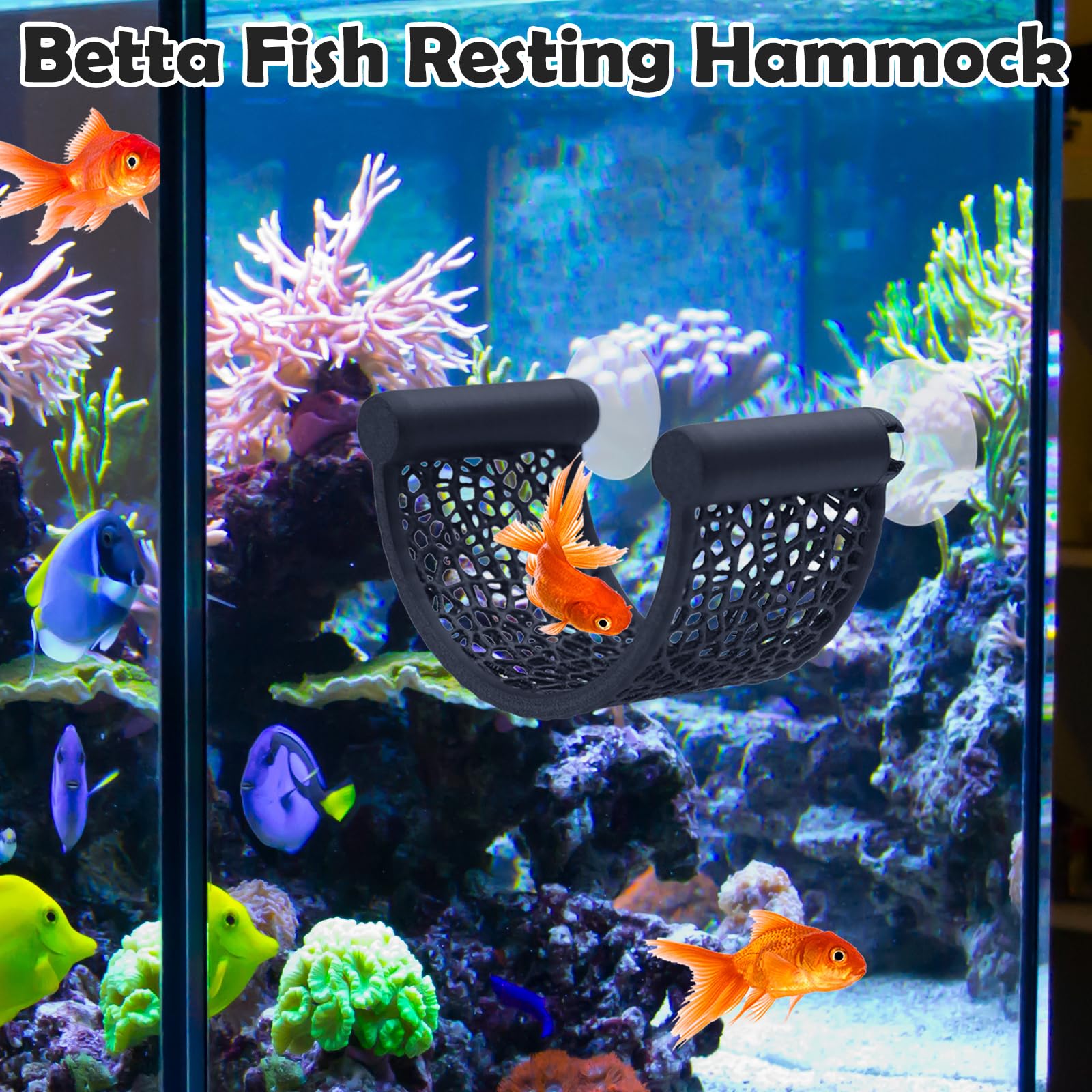 1 Pezzi Amaca per Pesci Betta, Posto di Riposo Galleggiante a Forma di U con Ventosa, Decorazione per Acquari di Piccole Dimensioni, Accessori da Tavolo per Betta e Gamberetti (Nero)
