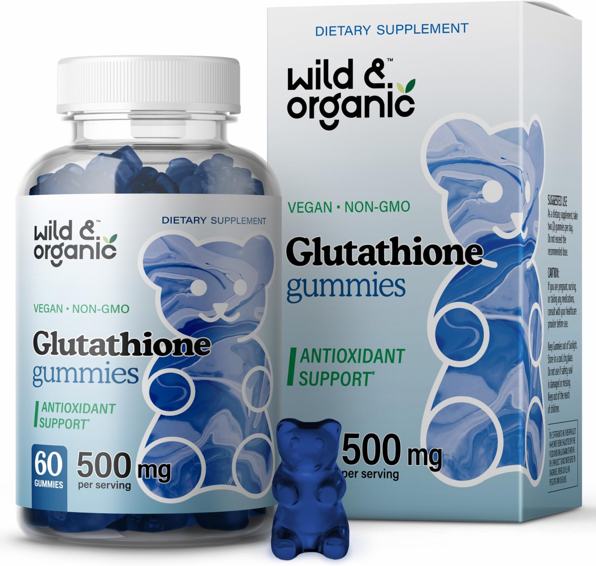 Wild & Organic Glutathione Gummies - Reduced Glutathione for Liver Cleanse & Antioxidants Supplement - Skin Care & Immune Support Gummy - Non-GMO & Gluten Free Gummy - 500 mg. 60 Vegan Chews