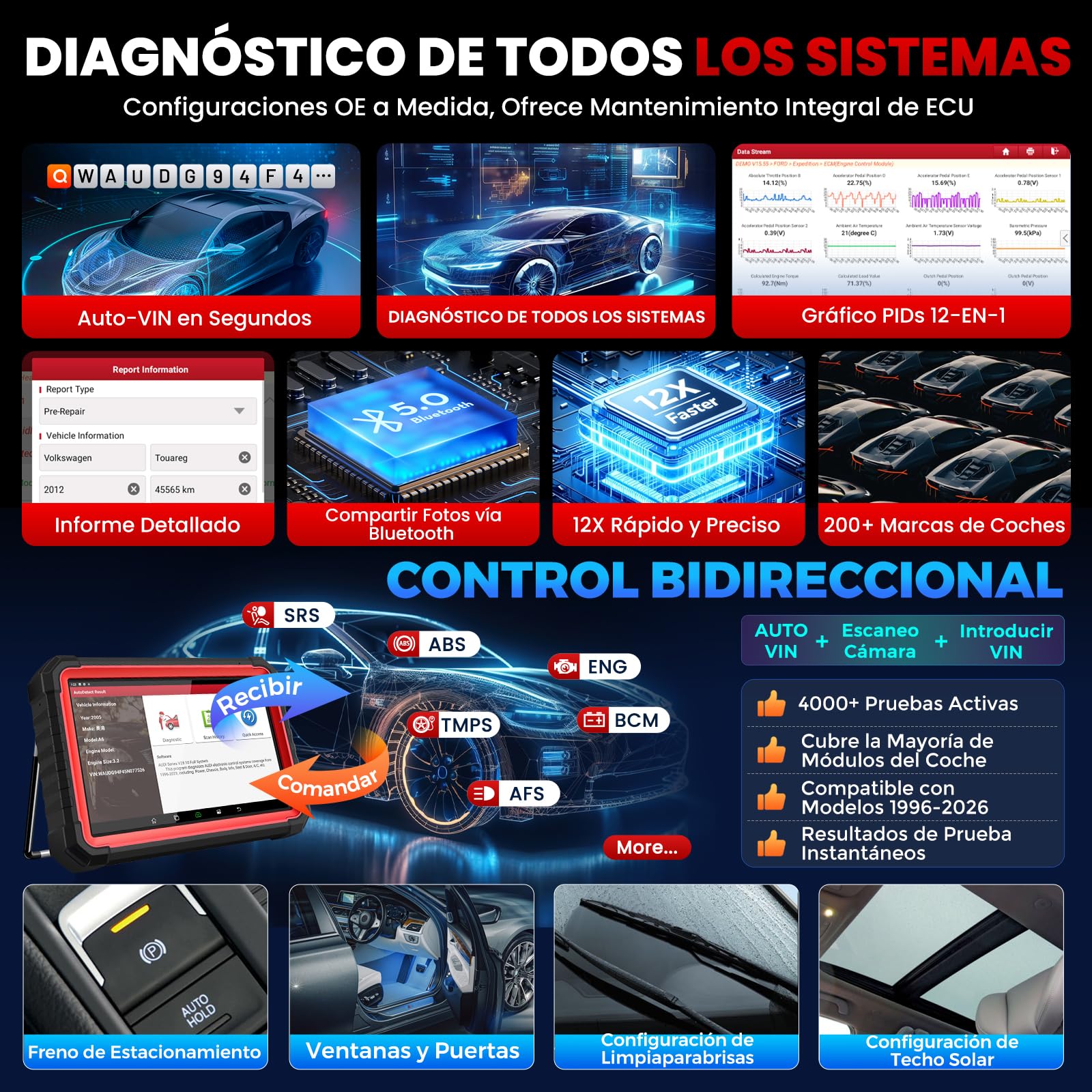 LAUNCH X431 PRO3S+ OBD2 Profesional Diagnosis Coche multimarca con Sistema Completo,55+ Función de Reinicio,Escáner en Español Auto Vin Codificación en línea FCA SGW, Función Guiada, Bluetooth OBD 2