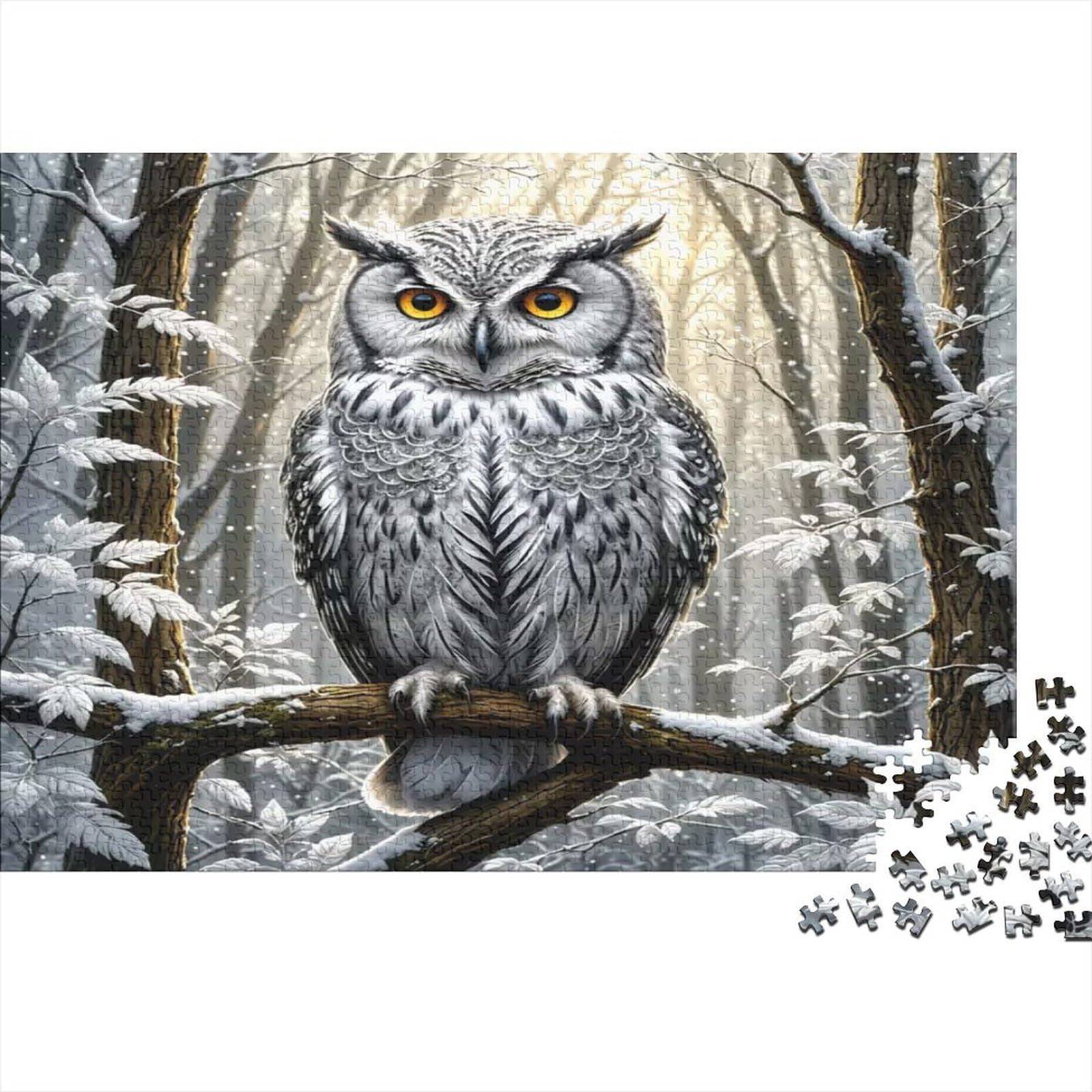 Snowy Owl 1000 Piece Jigsaw Puzzle Paper Puzzle Game for Adults Winter Forest Relaxing Activity Home Decor Gift 38x26cm/1000pcs — image 1