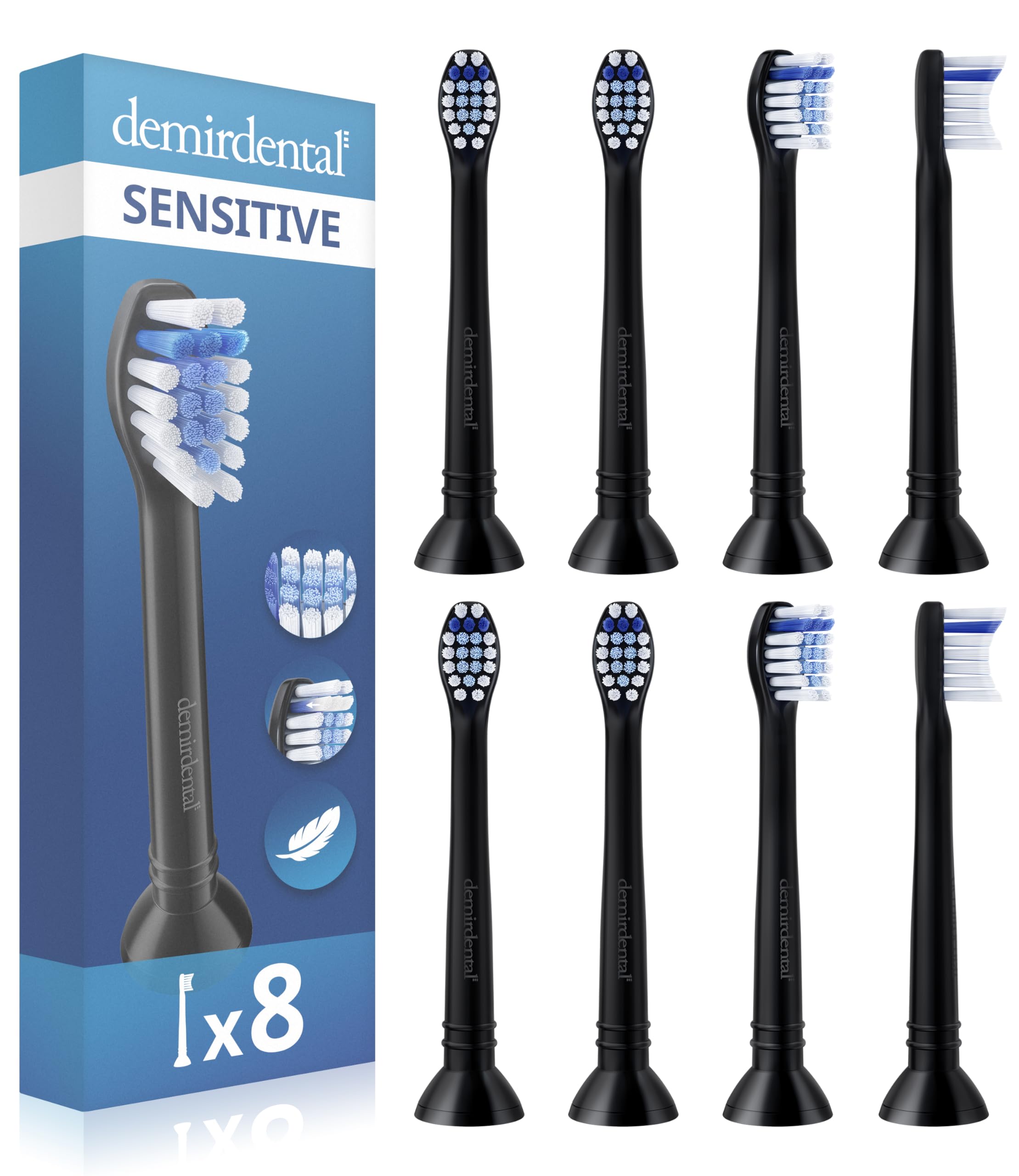 demirdental Toothbrush Heads mini Sensitive Compatible with Philips Sonicare Toothbrush Heads - Soft & Small Replacement Heads for Sensitive Teeth -