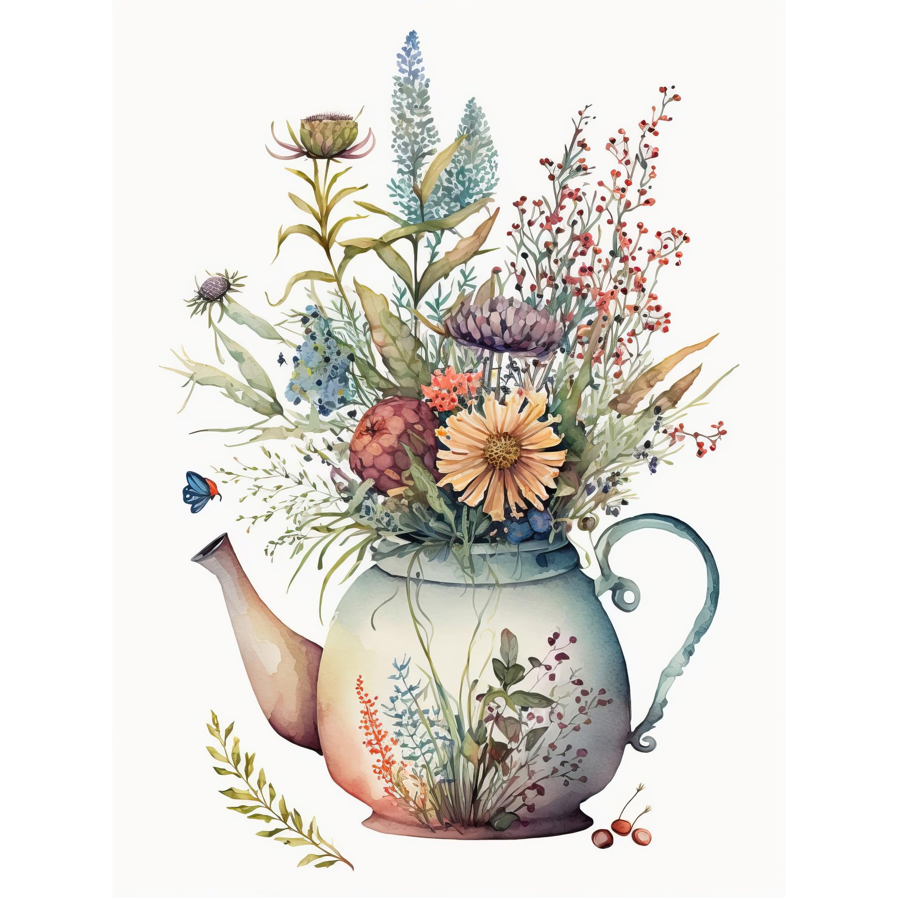 Artery8 Wildflower Floral Bouquet in China Pattern Teapot Extra Large XL Wall Art Poster Print