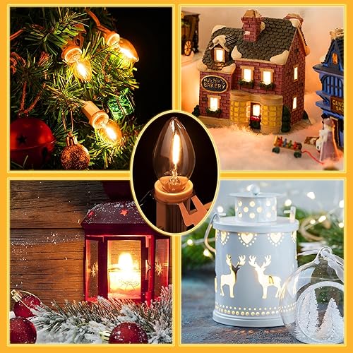 Miniatura 4 de Saillong Paquete de 4 bombillas de luz de cable para casa de pueblo navideño, 6 LED C7, kit de luz de modo de soplado de Navidad, repuesto con