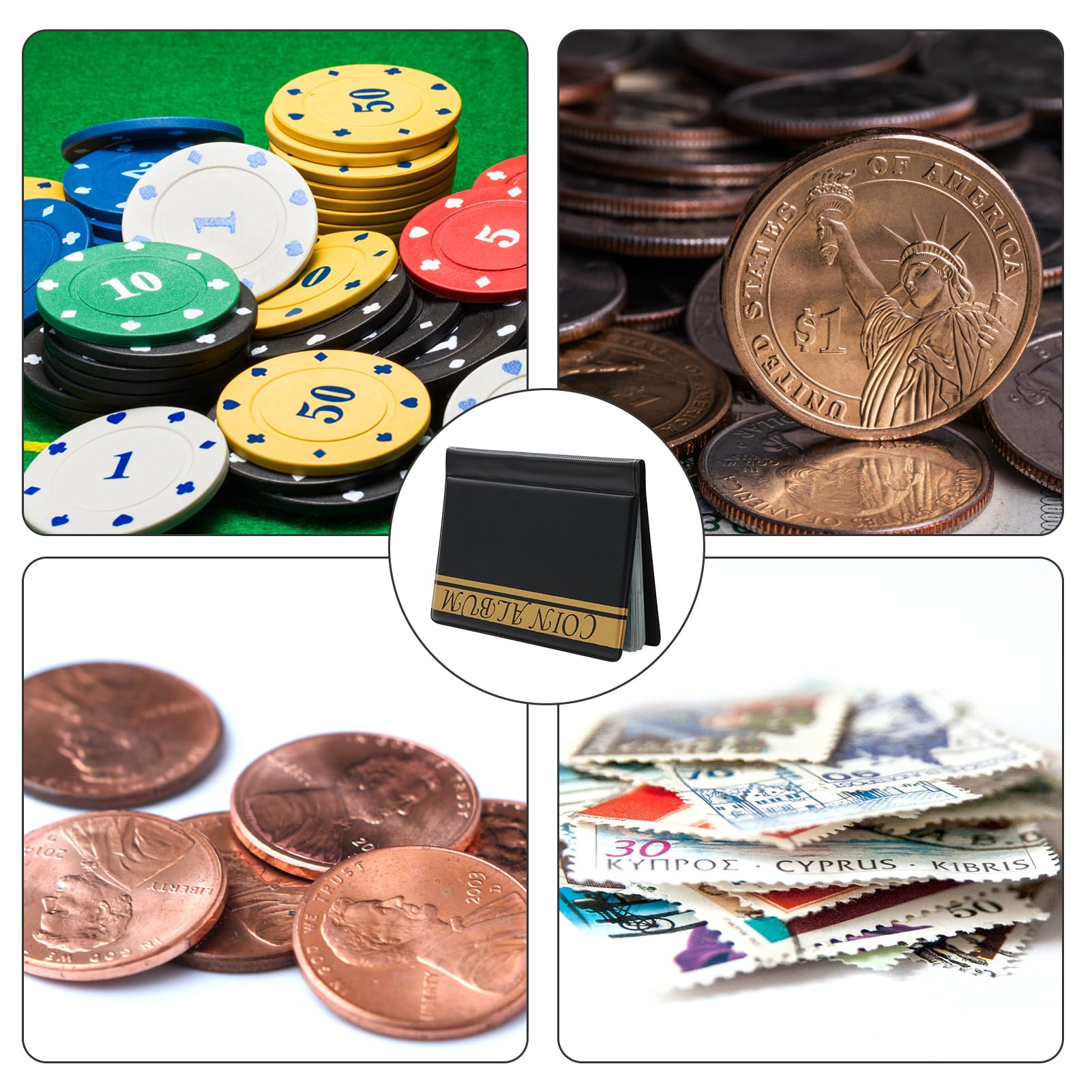 Album De Collection Pour Pièces De Monnaie – 120 Pochettes 3x3 Cm, Couverture Cuir PU, Idéal Pour Numismates