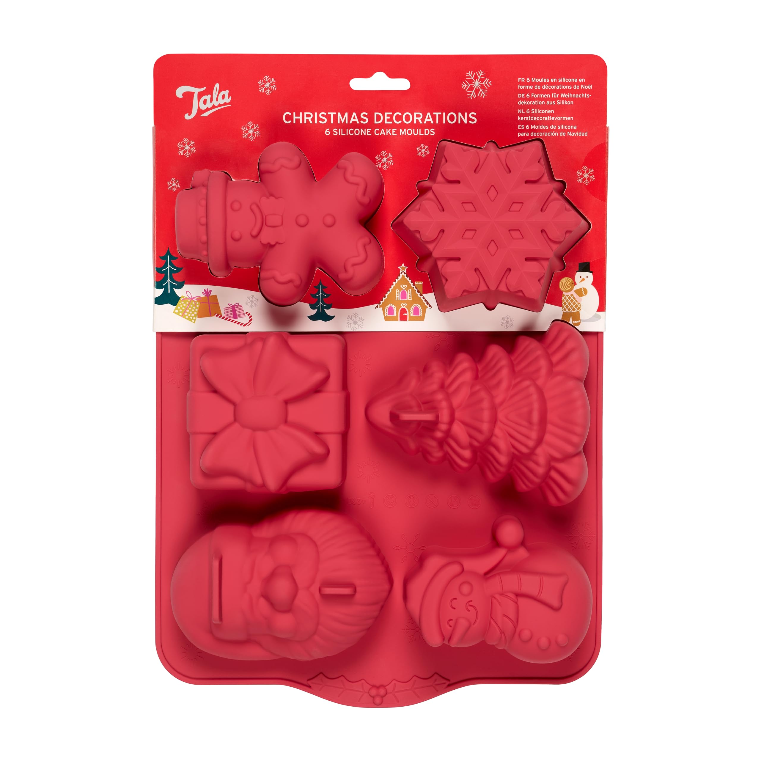 Tala Silicone Mould with Christmas Themes Items to Include Santa, Stocking, Reindeer, Snowflake, Bell and Tree, Oven Safe and Perfect for Personalised Gifts, Tree Decorations, Homemade Gifts
