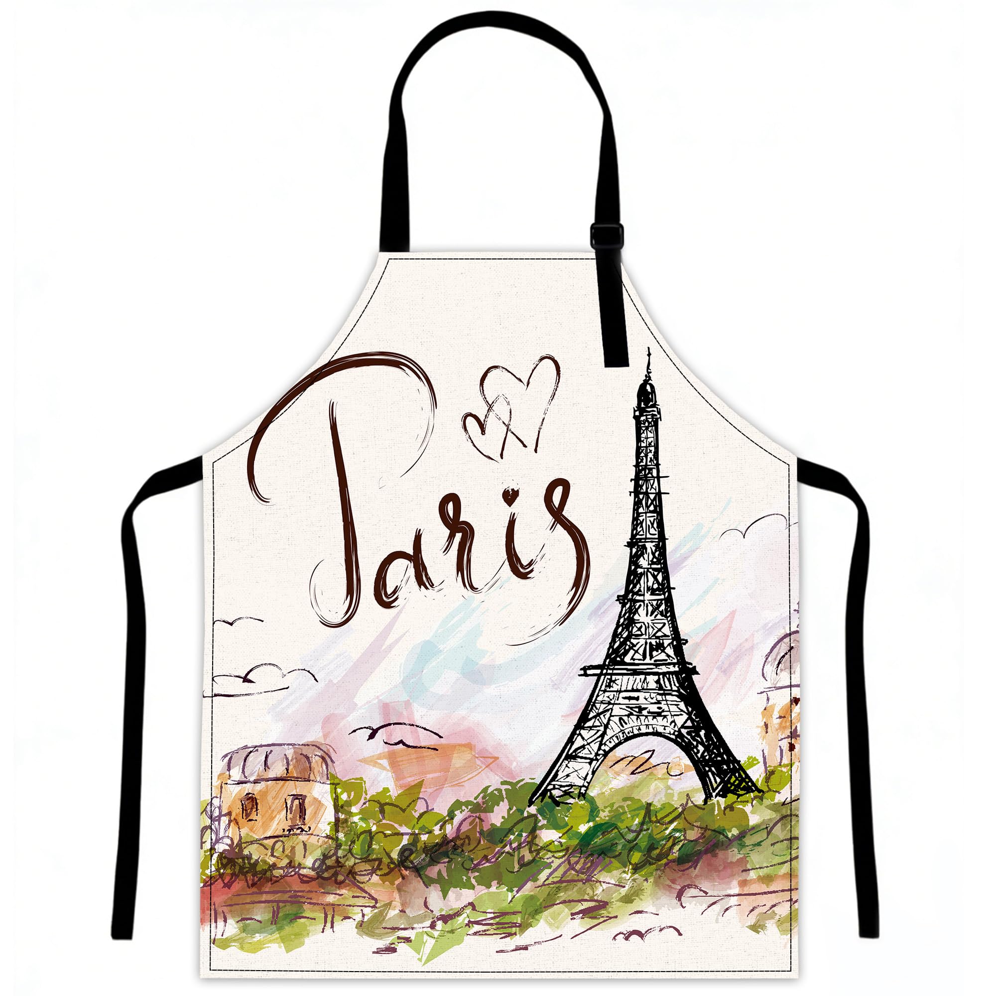 Lqebuy Women's Eiffel Tower Paris Kitchen Aprons Adjustable Cooking Apron Bib For Men Chef Cooking Baking Gardening