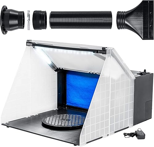Miniatura 8 de Master Airbrush Kit de cabina de aerosol portátil con ventiladores de escape duales, 4 luces LED, plato giratorio y manguera de extensión, cabina de