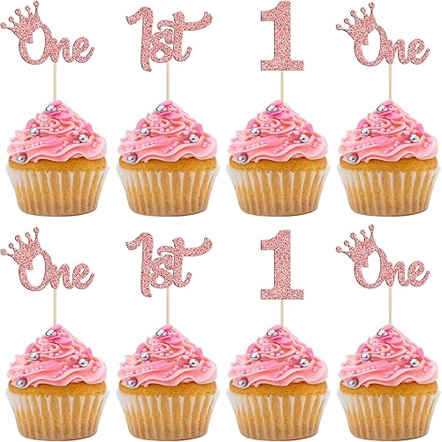 24 piezas de decoración de cupcakes con purpurina para el primer cumpleaños para baby shower, fiesta de primer cumpleaños, suministros de decoración