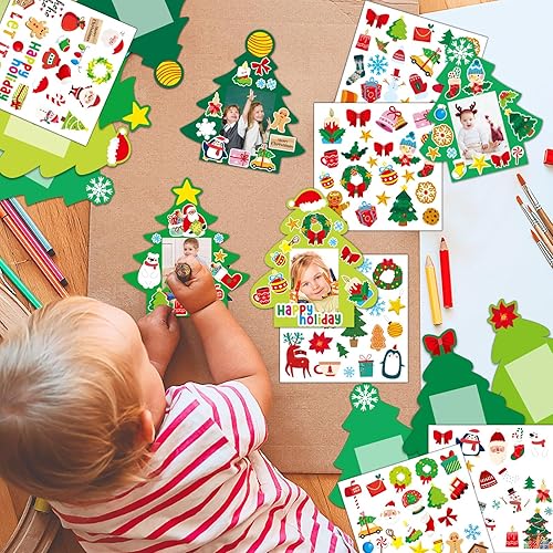 Miniatura 6 de Paquete de 36 marcos de fotos de Navidad para niños, dulces de Navidad con casa de jengibre, manualidades de menta para vacaciones, marcos de fotos,