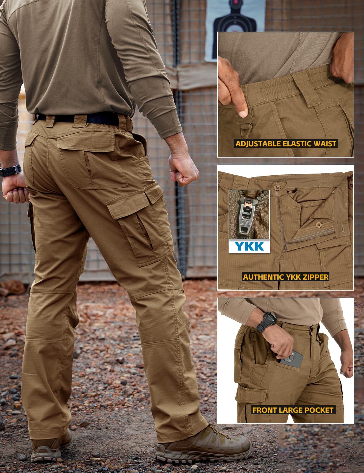 IDOGEAR Pantalon Tactique Homme Pantalon Randonnée Outdoor Imperméable & Respirant Softshell Multi-Poches pour Trekking Airsoft Chasse Résistant & Léger