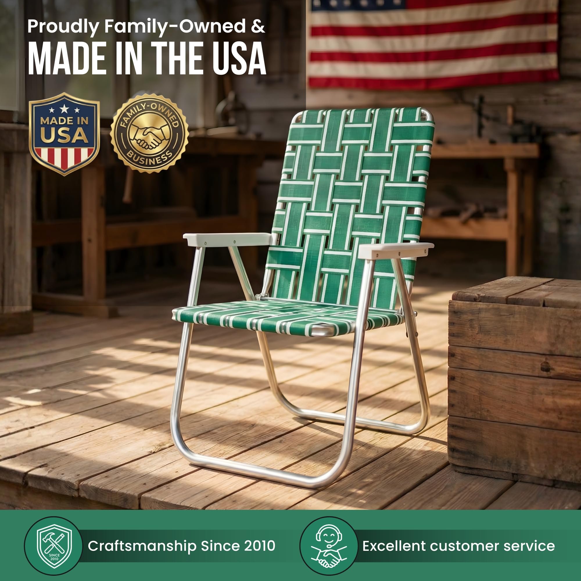 Amazon｜Lawn Chair USAアルミWebbed椅子 デラックス｜折りたたみ