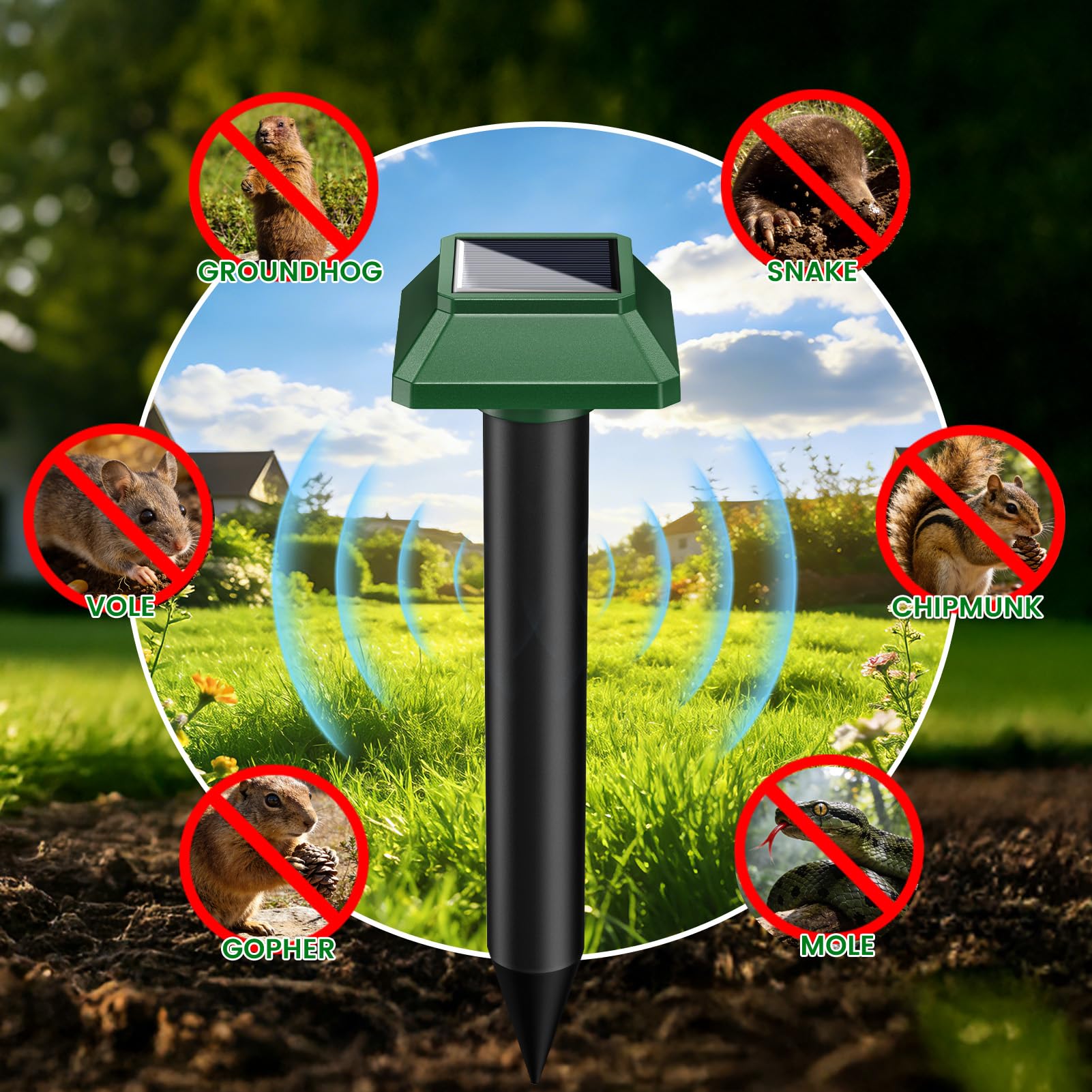 Ultrasonic Animal Repellent Outdoor, Solar Power Cat Rodent Raccoon Repeller, Squirrel Skunk Control Device with Motion Sensor and FIashing Light, Waterproof Rabbt Snake Deterrent for Outdoor - 4