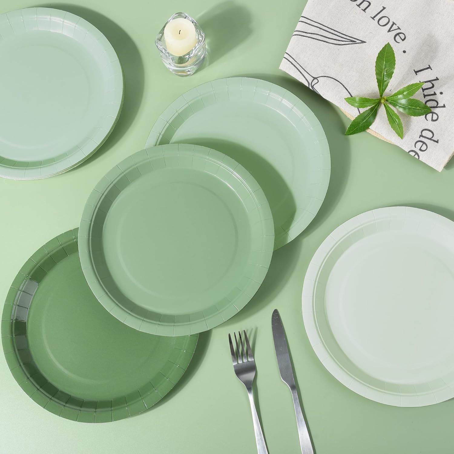 Sage Green Paper Plates Christmas Gradient Green Party Plates 9 Inch Disposable Round Dinner Dessert Plates for Birthday Baby Shower Tini Bit Older Party Supplies (48) - Image 3