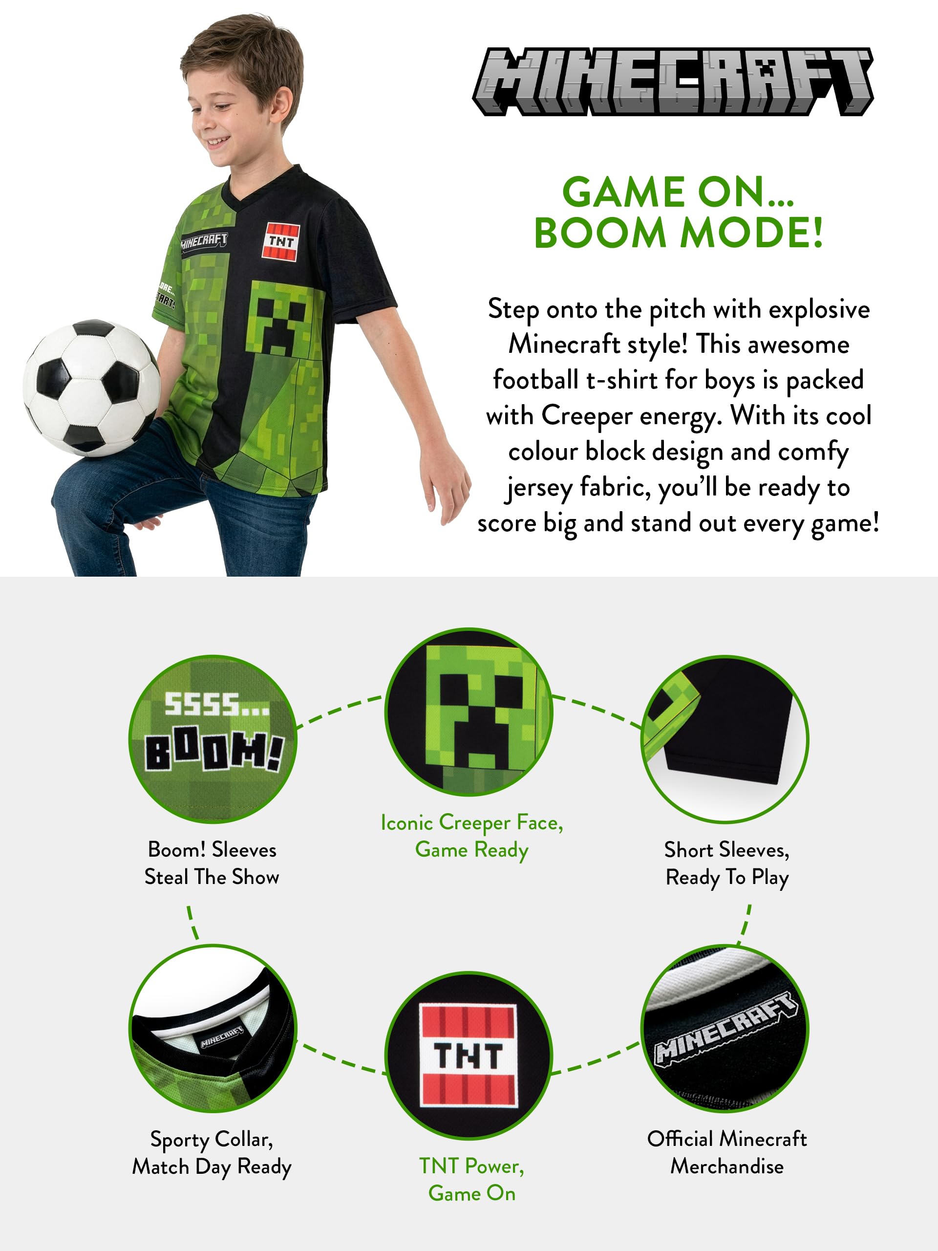 Minecraft Camiseta Fútbol Oversize Niño Creeper Ropa