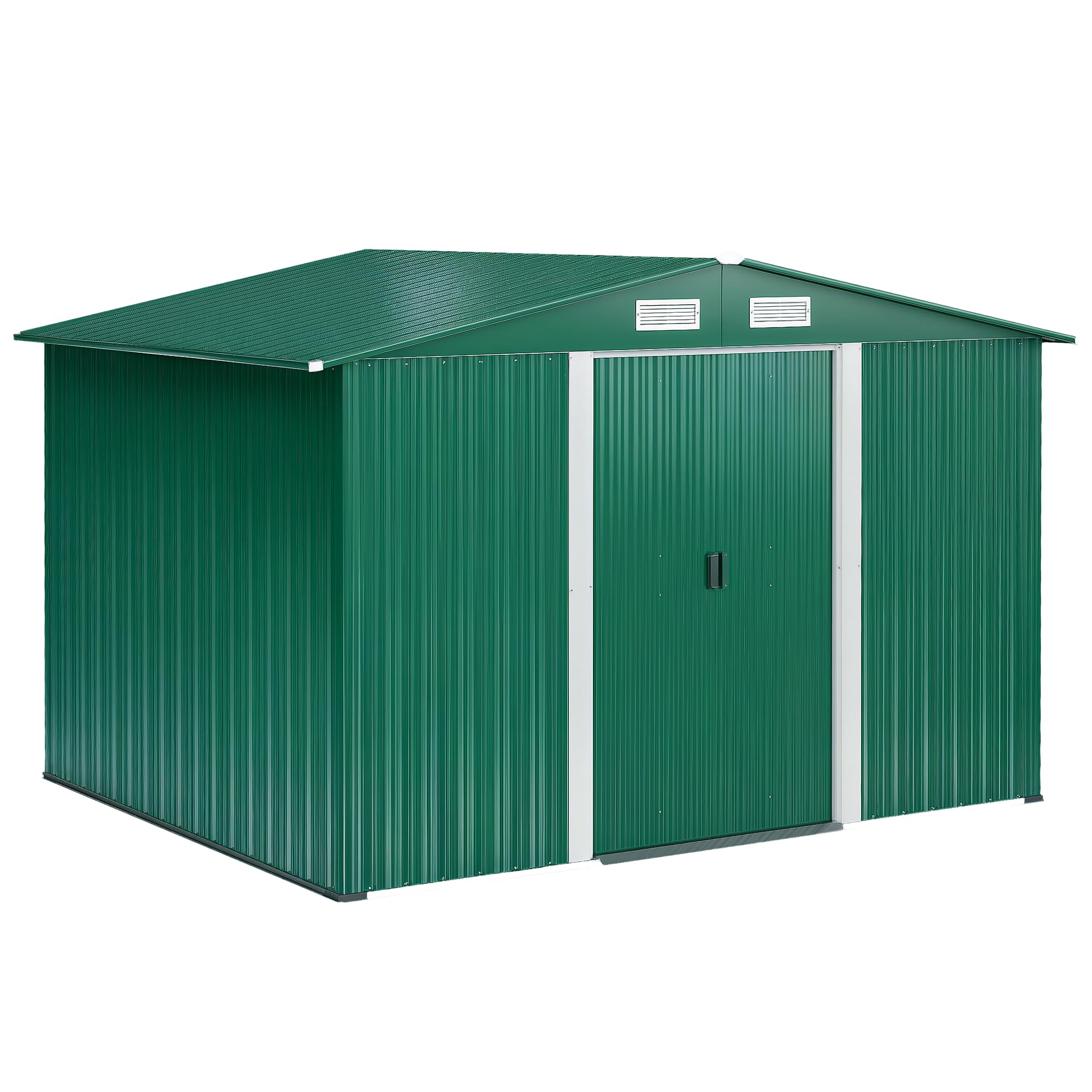Outsunny Caseta de Jardín Exterior 258x206x178 cm 5,​3m² Cobertizo de Jardín Exterior con Base Puertas Correderas y Ventilaciones para Almacenamiento de Herramientas Jardinería Verde