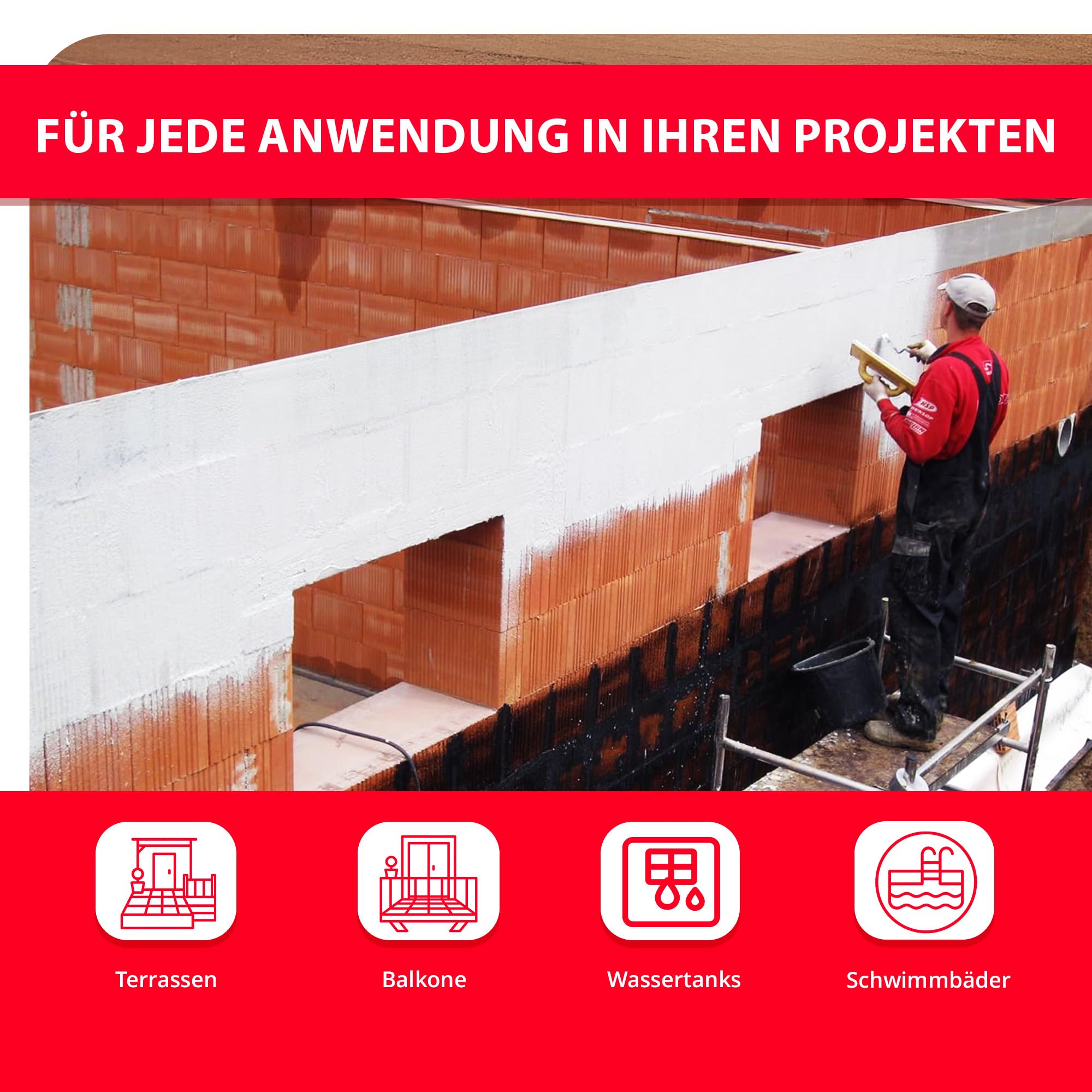 BORNIT Elastikschlämme 1K, 20 kg zementgebundene umweltschonende Abdichtung | wasserdicht und rissüberbrückend, für Sockelbereiche, Terrassen, Balkone, Wassertanks