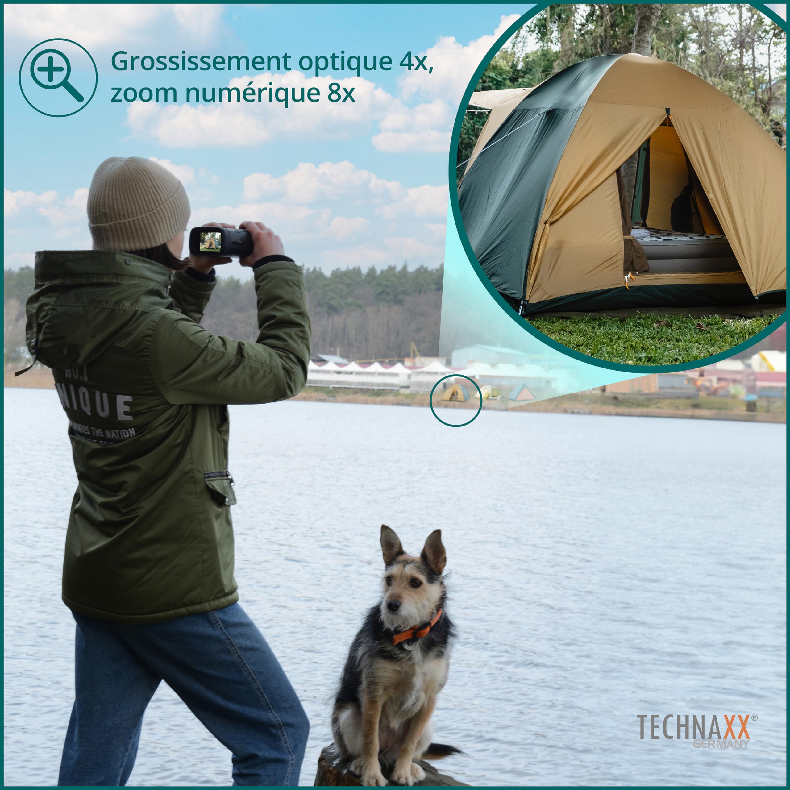 Technaxx Appareil Vision Nocturne – Vidéo Full HD 1080p & Photo 40MP – Grossissement Optique 4X, Zoom Numérique 8X – LED IR 850nm Jusqu’à 150m – Écran IPS 3 Pouces – pour Chasse et Outdoor - TX-257