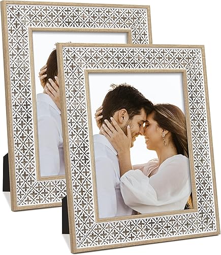 Afuly Marcos de fotos de 8 x 10 pulgadas, estilo bohemio, estilo marroquí, estilo desgastado y elegante, roble 3D, patrón de cruz 3D, marco de fotos