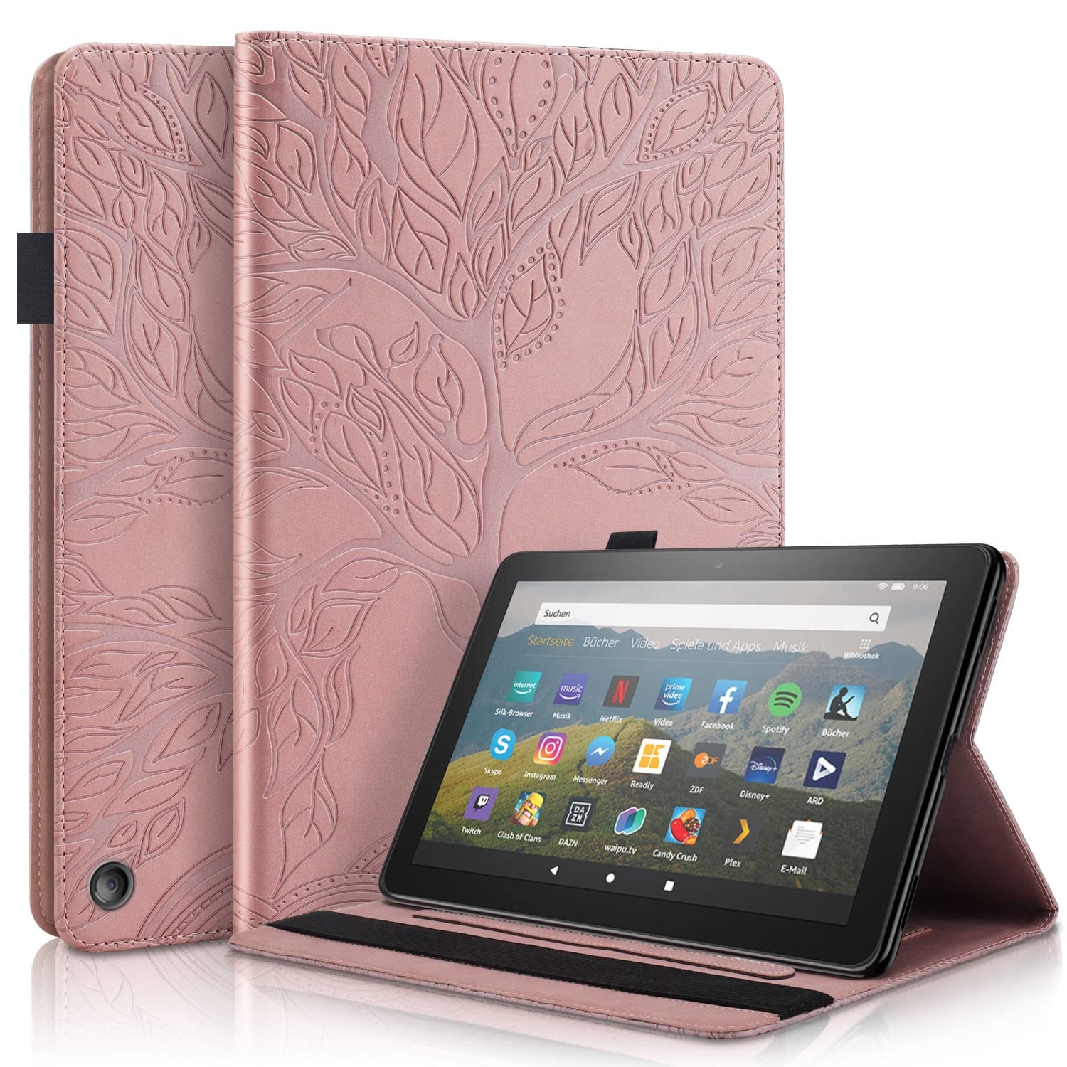Ochrona tabletu Dla Fire. HD 8 & Ogień HD 8. Plus Tablet10th Generation, 2020 wydanie) Pu Skórzana skrzynka Flip Wallet Ochronna Pokrywa Drzewo Life Tablet Case Case Slot Tablet PC. Okładka dodatek do