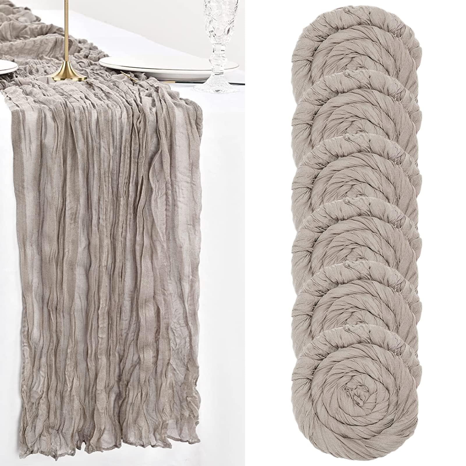Tischläufer käsetuch, 6 Stück Käsetuch Tischläufer Boho-Gaze, 90 x 400 cm, 13 Fuß Tisch Läufer Halbtransparenter für Hochzeit Party Urlaub Dekoration Tischdekoration(Helle Kamelfarbe)