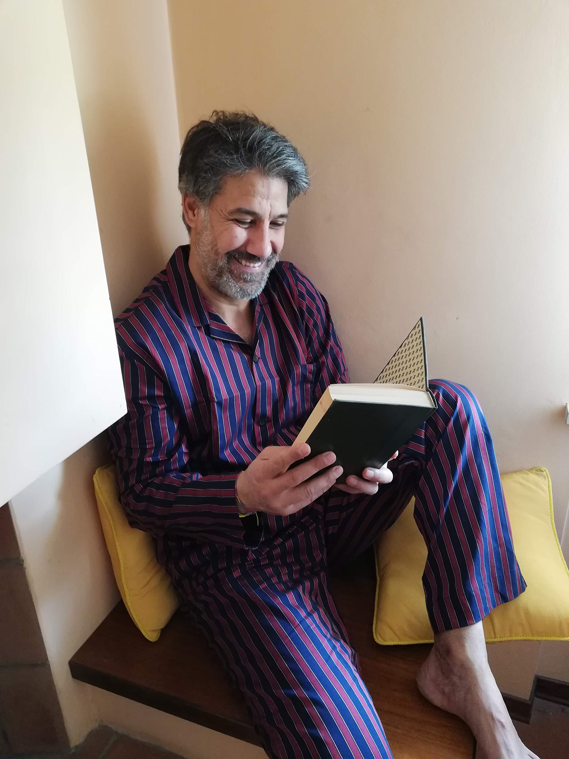 PIER MORI'S Pigiama Uomo Lungo Aperto Elegante con Collo E Pantalone Aperto Cotone Makò Bip Bip E02661