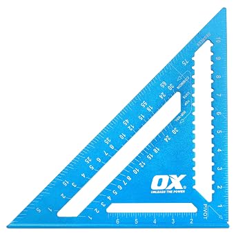 OX Professional 12 Inch Aluminum Framing Square - Rust-Proof Carpenter Square with Laser-Etched Markings - Metal Carpentry Squares for Woodworking - Rafter Square Tool - Escuadra De Carpintero