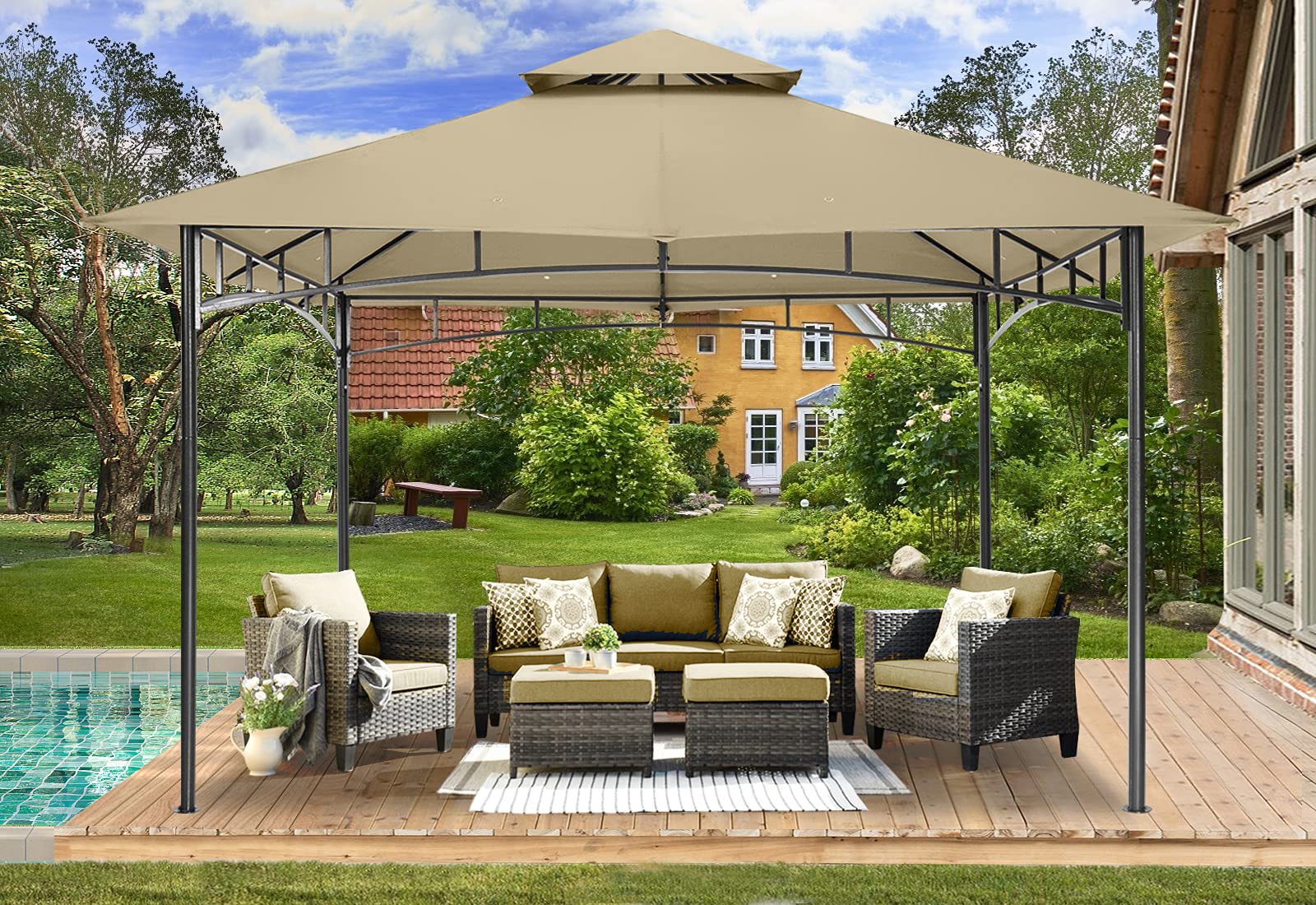 MASTERCANOPY Outdoor Garden Gazebo for Patios with Stable Steel Frame(11x11, Beige)