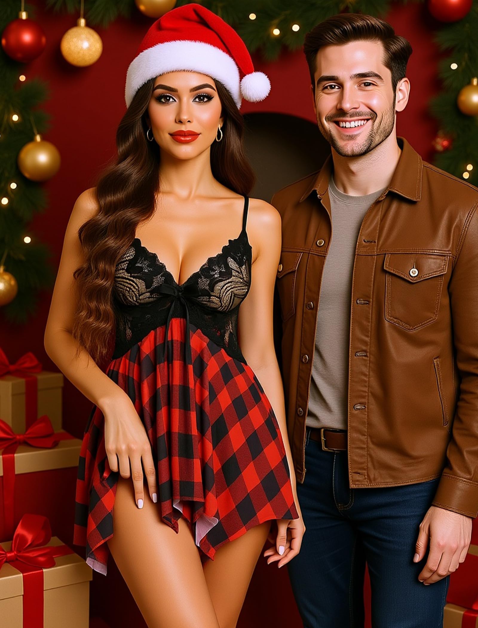 Avidlove Lingerie for Women Lace Babydoll Sleepwear Boudoir Outfits Plus Size Langeray XS-5XL: B-red Plaid X-Small