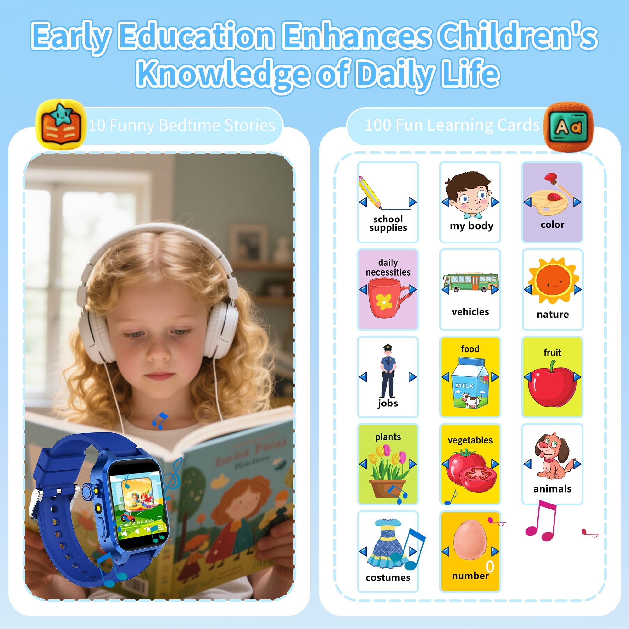 32 Giochi Smartwatch Bambini,smartwatch bambina con 22 Sfondi animati, Fotocamera,3 Modalità Sportive,Sveglia, Audiobook,Imparare la carta, Musica,Contapassi,registratore, Regali per ragazze e ragazzi