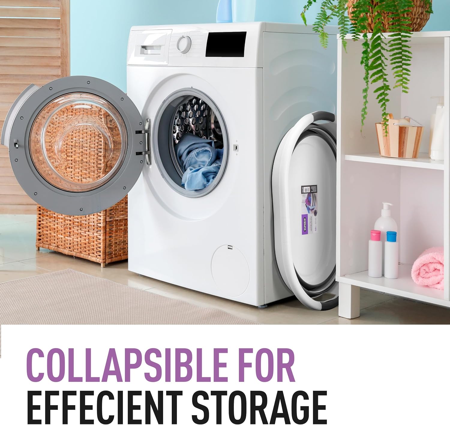 Collapsible Laundry Basket Holder, Clothing Storage, Picnic Collapsible Bin, 50 L Laundry Tub Space-Saving Laundry Accessories, Grey Plastic Laundry Basket, by Superio