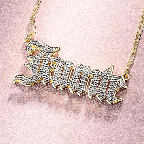 Miniatura 5 de Drawelry Collar personalizado con placa de oro de 18 quilates, doble chapado en hiphop, collar personalizado con cualquier nombre, joyería de regalo